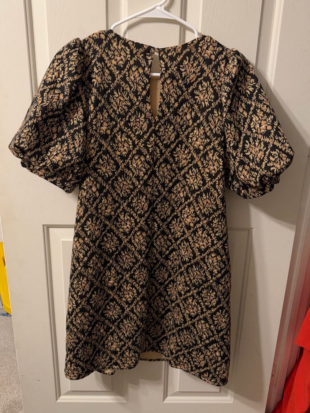 THML Black and Gold Damask Puff-Sleeve Mini Dress - Picture 4 of 5